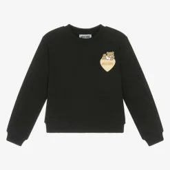 Girls Black Cotton Teddy Bear Sweatshirt