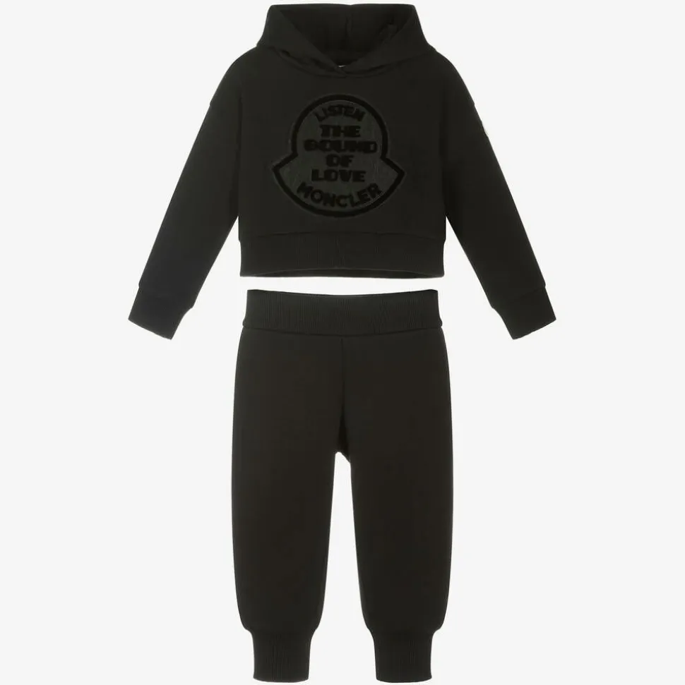 Girls Black Cotton Tracksuit