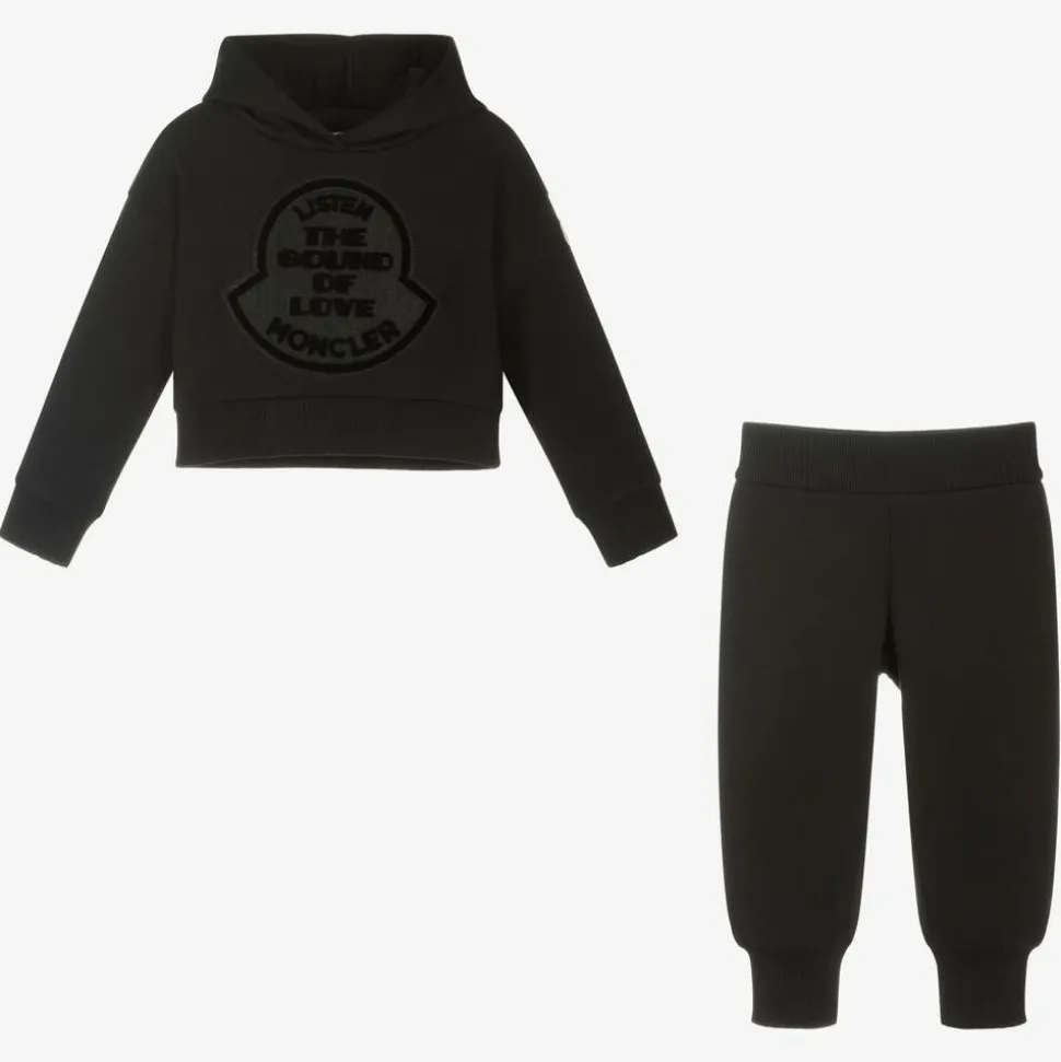 Girls Black Cotton Tracksuit