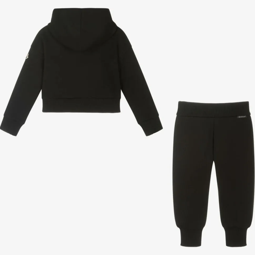Girls Black Cotton Tracksuit