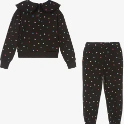 Girls Black Cotton Tracksuit