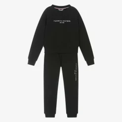 Girls Black Cotton Tracksuit