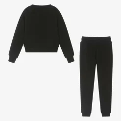 Girls Black Cotton Tracksuit