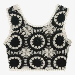 Girls Black Cropped Crochet Top