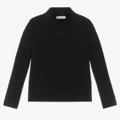 Girls Black DG Cotton Turtleneck Top