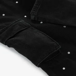 Girls Black Diamanté Wide Leg Cargo Jeans