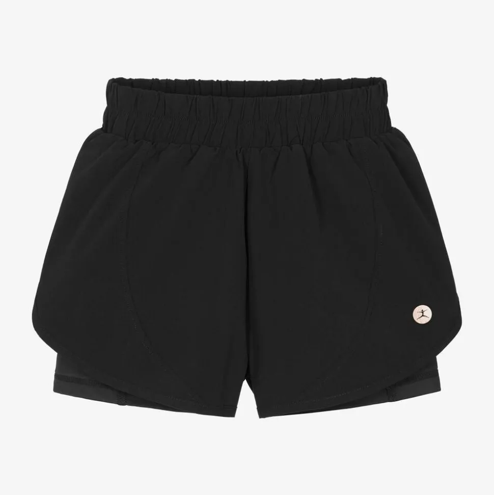 Girls Black Double Layer Sports Shorts