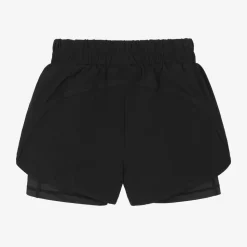 Girls Black Double Layer Sports Shorts