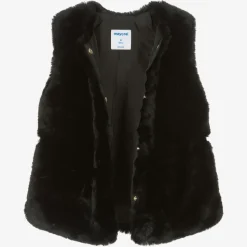Girls Black Faux Fur Gilet