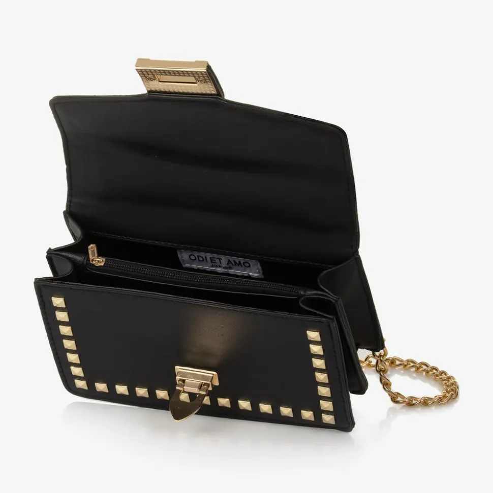 Girls Black Faux Leather Shoulder bag (19cm)