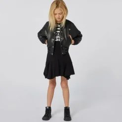 Girls Black Faux Leather Bomber Jacket