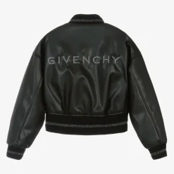 Girls Black Faux Leather Bomber Jacket