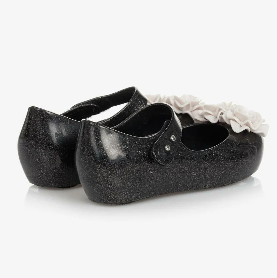 Girls Black Flower Jelly Shoes