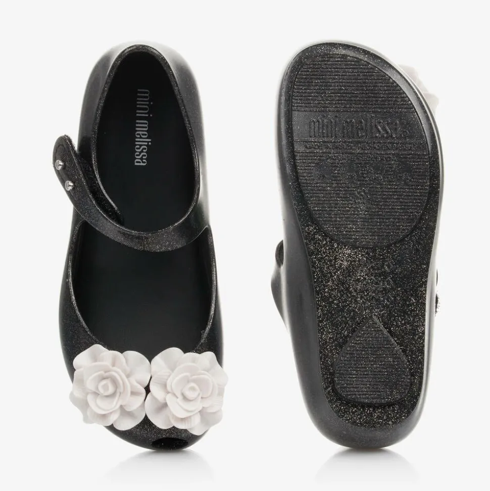 Girls Black Flower Jelly Shoes