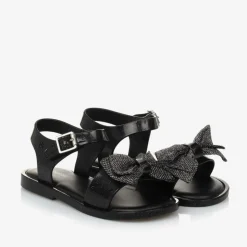 Girls Black Glitter Bow Jelly Sandals