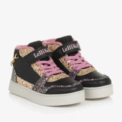 Girls Black Glitter Bracelet High-Top Trainers