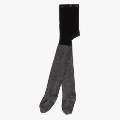 Girls Black Glitter Cotton Tights
