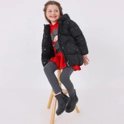 Girls Black Heart Puffer Coat