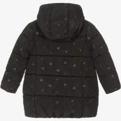 Girls Black Heart Puffer Coat