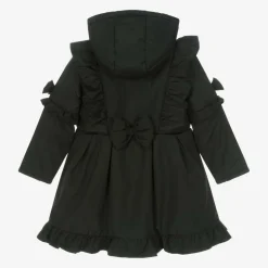 Girls Black Hooded Bow Coat