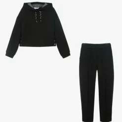 Girls Black Hooded Tracksuit