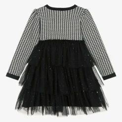 Girls Black Houndstooth Knitted Dress
