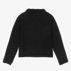 Girls Black Jersey Diamanté Zip-Up Top