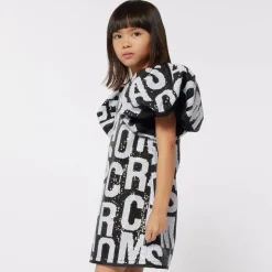 Girls Black Jumbled Logo Sequin Dress