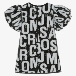 Girls Black Jumbled Logo Sequin Dress