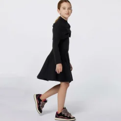 Girls Black Knitted Bow Dress