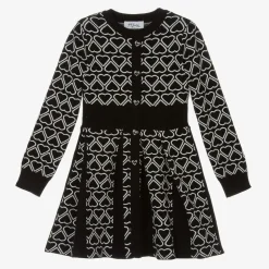 Girls Black Knitted Heart Dress