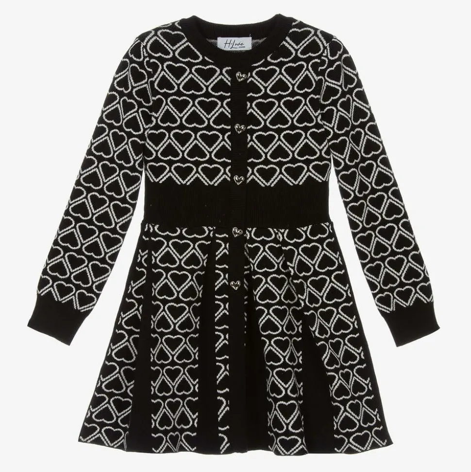 Girls Black Knitted Heart Dress