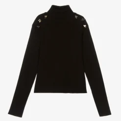 Girls Black Knitted Roll Neck Jumper
