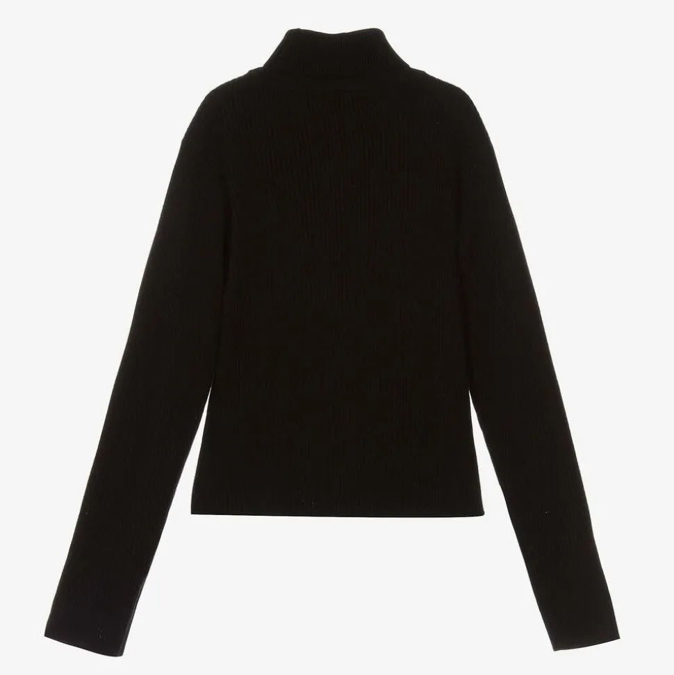 Girls Black Knitted Roll Neck Jumper