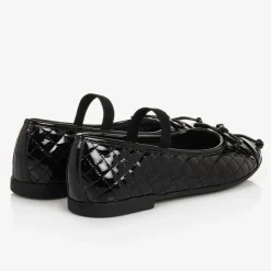 Girls Black Leather Ballet Pumps