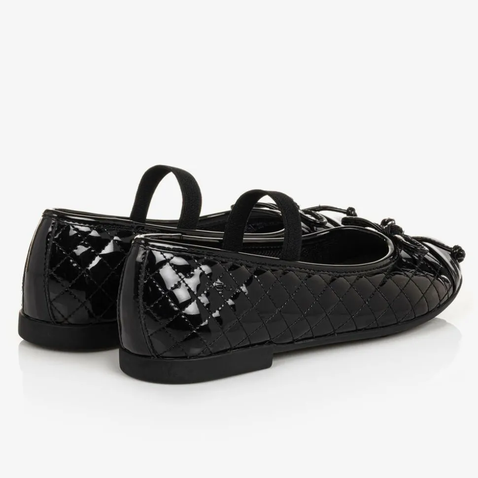 Girls Black Leather Ballet Pumps