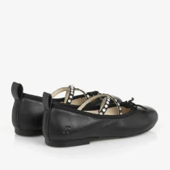 Girls Black Leather Ballerina Shoes