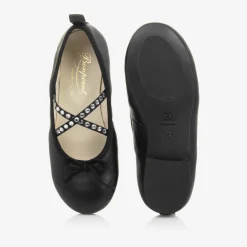 Girls Black Leather Ballerina Shoes