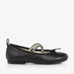 Girls Black Leather Ballerina Shoes