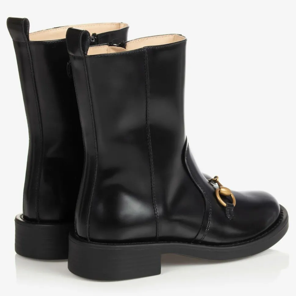 Girls Black Leather Boots