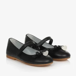 Girls Black Leather Bow Shoes