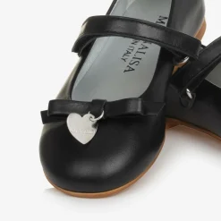 Girls Black Leather Bow Shoes