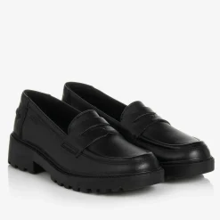 Girls Black Leather Loafers