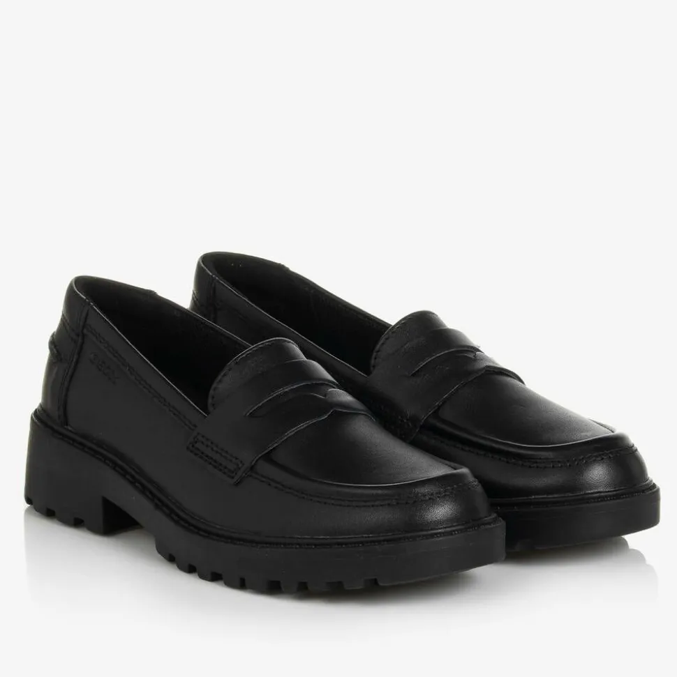 Girls Black Leather Loafers