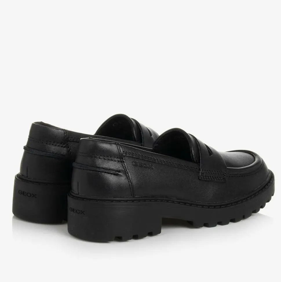 Girls Black Leather Loafers