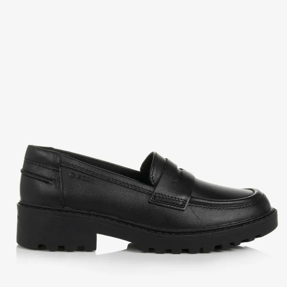 Girls Black Leather Loafers