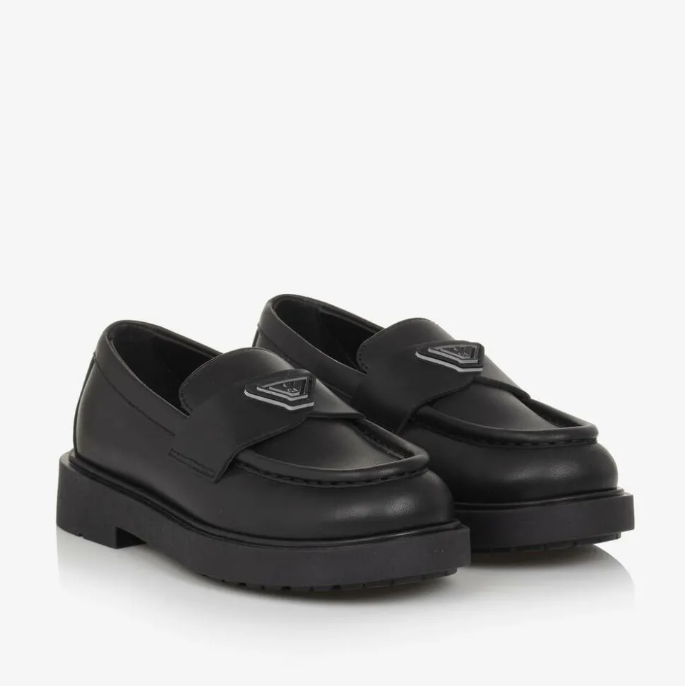 Girls Black Leather Loafers