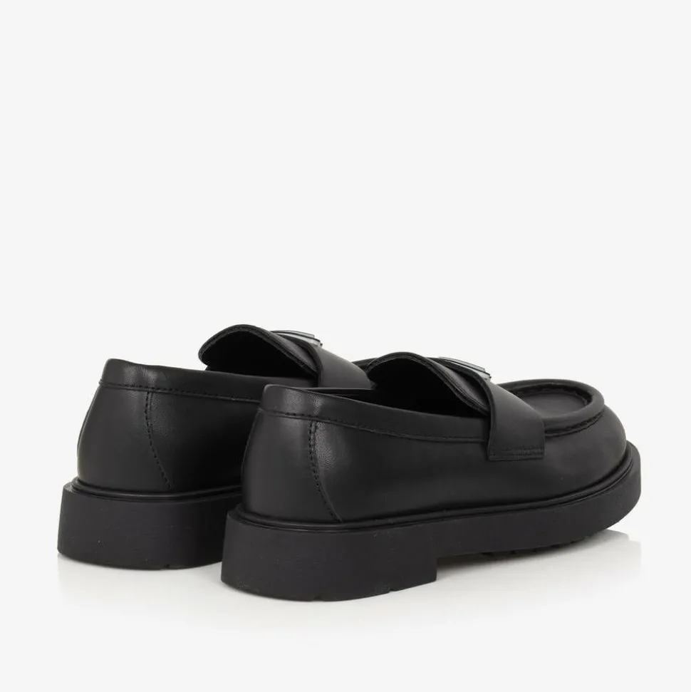 Girls Black Leather Loafers