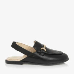 Girls Black Leather Slingback Loafers
