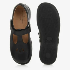 Girls Black Leather T-Bar Shoes